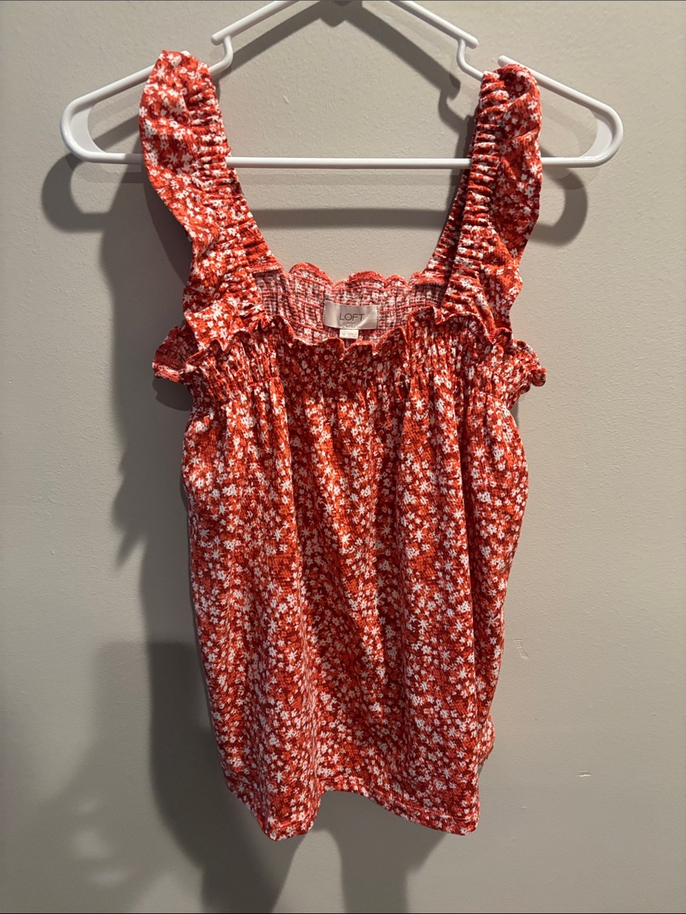LOFT Coral Red Floral Smocked Camisole